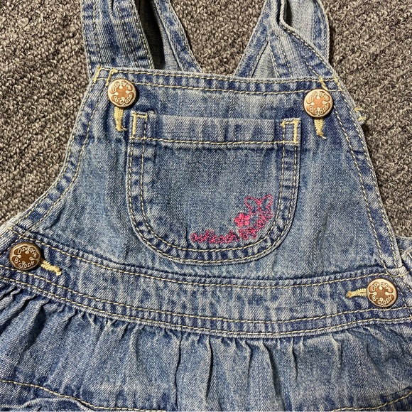 Vtg Osh Kosh Jean Overall Denim Dress Vestbak Tiered 18M - Picture 2 of 9